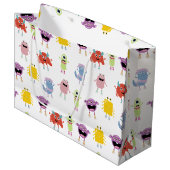 かわいいカラフルモンスターズおもしろいキッズ子どもパターン ラージペーパーバッグ (正面アングル)