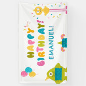 かわいいカラフルモンスターハッピーバースデー 横断幕 (縦)