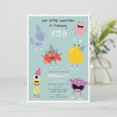 かわいいカラフルモンスターブルーボーイズ誕生日パーティー 招待状 (スタンド正面)