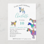 かわいいカラフルヤギ動物アート10th誕生日パーティー インビテーションポストカード (正面)