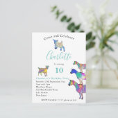 かわいいカラフルヤギ動物アート10th誕生日パーティー インビテーションポストカード (スタンド正面)