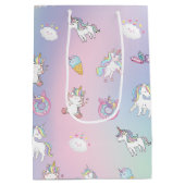 かわいいカラフルユニコーンパステルレインボンドーツ ミディアムペーパーバッグ (裏面)