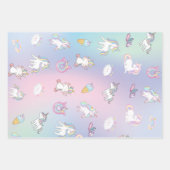 かわいいカラフルユニコーンパステルレインボンドーツ ラッピングペーパーシート (正面3)