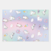 かわいいカラフルユニコーンパステルレインボンドーツ ラッピングペーパーシート (正面)