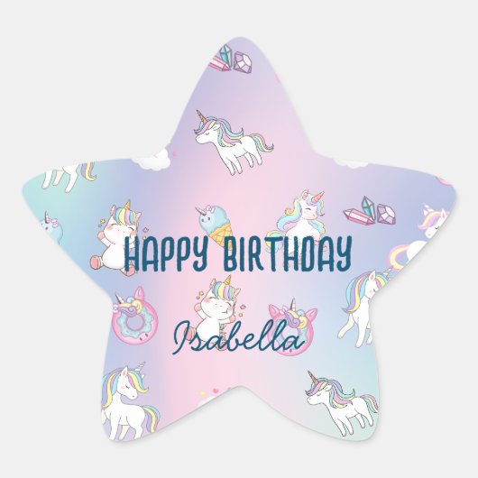 かわいいカラフルユニコーンパステルレインボンドーツ 星シール (正面)