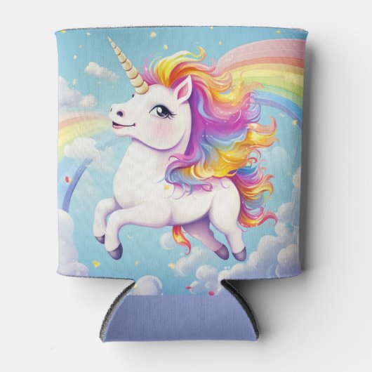 かわいいカラフルユニコーン虹のキッズガーリーたち 缶クーラー (正面)