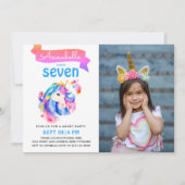 かわいいカラフルユニコーン虹の水彩写真 招待状 (正面)