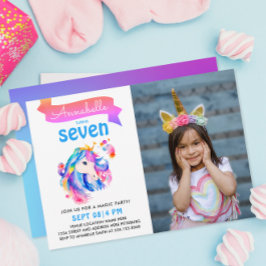 かわいいカラフルユニコーン虹の水彩写真 招待状