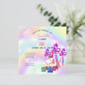 かわいいカラフルユニコーン虹の誕生日パーティー 招待状 (スタンド正面)