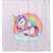 かわいいカラフルユニコーン虹 シャワーカーテン (正面)