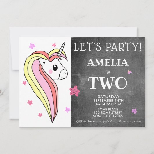 かわいいカラフルユニコーン2回目の誕生日 招待状 (正面)