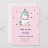 かわいいカラフルユニコーン | パステルピンク誕生日 招待状 (正面)