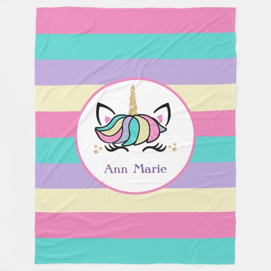 かわいいカラフルユニコーン フリースブランケット (正面)