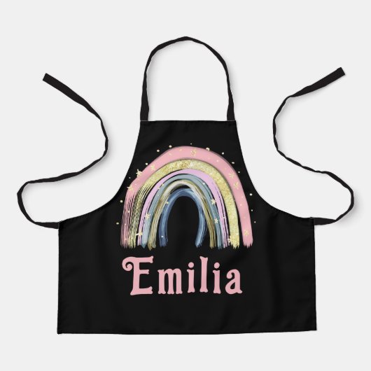 かわいいカラフルレインボーの子供の名前 エプロン (正面)