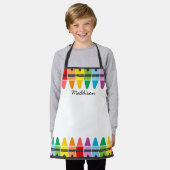 かわいいカラフルレインボークレヨンパーソナライズされたキッズ エプロン (着用した状態)