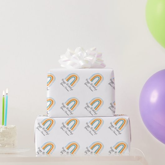 かわいいカラフルレインボースケッチカスタム誕生日 ラッピングペーパー (パーティーギフト)