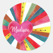 かわいいカラフルレインボーピンクハート ラウンドシール (正面)