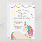 かわいいカラフルレインボーユニコーン子供の誕生日パーティー 招待状 (正面)