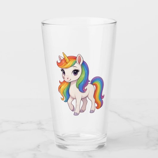 かわいいカラフルレインボーユニコーン タンブラーグラス (正面)