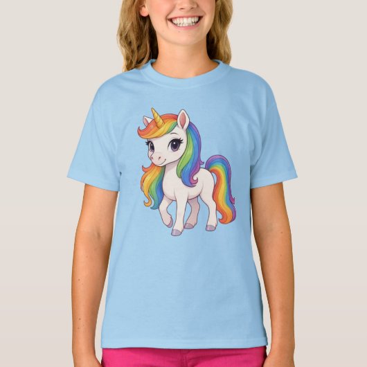 かわいいカラフルレインボーユニコーン Tシャツ (正面)