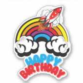 かわいいカラフルレインボーロケット子供の誕生日 シール (正面)