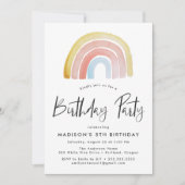 かわいいカラフルレインボー誕生日パーティー 招待状 (正面)