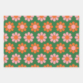 かわいいカラフルレトロの花柄緑とピンク ラッピングペーパーシート (正面)