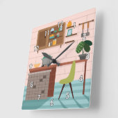 かわいいカラフルレトロキッチン スクエア壁時計 (傾斜)