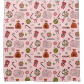 かわいいカラフルレトロクリスマスピンク シャワーカーテン (正面)