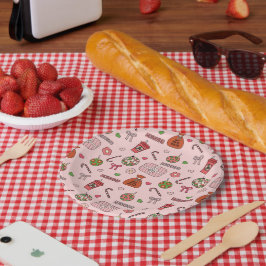 かわいいカラフルレトロクリスマスピンク ペーパープレート