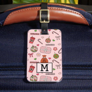 かわいいカラフルレトロクリスマスピンク ラゲッジタグ