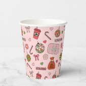 かわいいカラフルレトロクリスマスピンク 紙コップ (裏面)