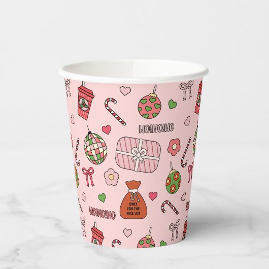 かわいいカラフルレトロクリスマスピンク 紙コップ (左)