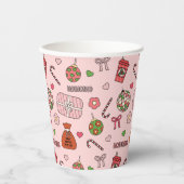 かわいいカラフルレトロクリスマスピンク 紙コップ (正面)