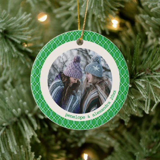 かわいいカラフルレトログリーンタイプライターカスタム写真 セラミックオーナメント (ツリー)