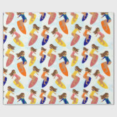 かわいいカラフルレトロサマーサーファーガールパターン ラッピングペーパー (フラット)