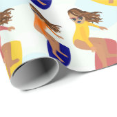 かわいいカラフルレトロサマーサーファーガールパターン ラッピングペーパー (ロールコーナー)