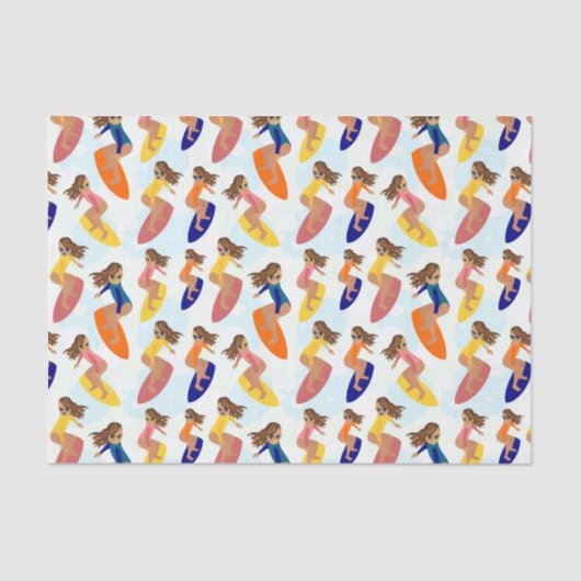 かわいいカラフルレトロサマーサーファーガールパターン 薄葉紙 (正面)