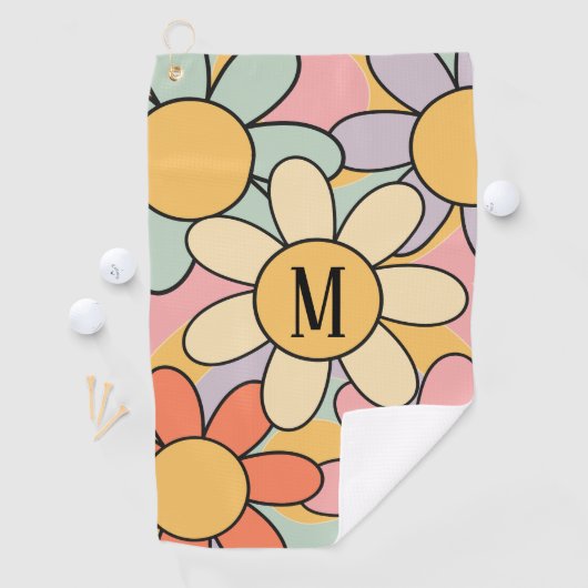 かわいいカラフルレトロスタイルデイジー花 ゴルフタオル (インサイチュ)