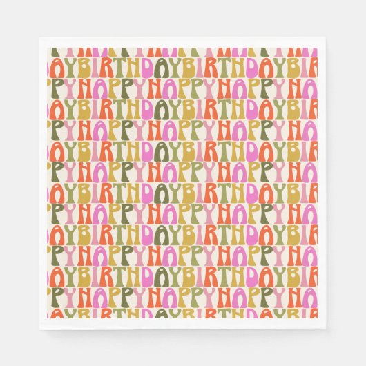 かわいいカラフルレトロハッピーバースデー文字パターン スタンダードランチョンナプキン (正面)