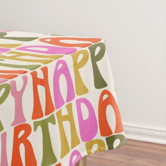 かわいいカラフルレトロハッピーバースデー文字パターン テーブルクロス (インサイチュ)