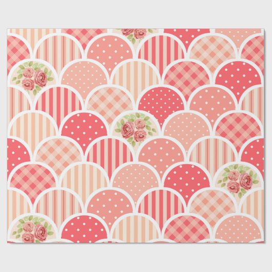 かわいいカラフルレトロピンクl水玉模様とストライプ ラッピングペーパー (フラット)