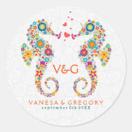 かわいいカラフルレトロフラワーラブシーウマ ラウンドシール