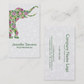 かわいいカラフルレトロフローラゾウ2 名刺 (正面/裏面)