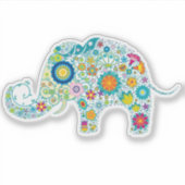 かわいいカラフルレトロフローラゾウ シール (正面)