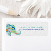 かわいいカラフルレトロフローラゾウ ラベル (インサイチュ)