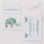 かわいいカラフルレトロフローラゾウ 名刺 (正面/裏面)