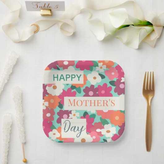 かわいいカラフルレトロフローラ/母の日 ペーパープレート (ウェディング)