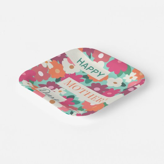 かわいいカラフルレトロフローラ/母の日 ペーパープレート (傾斜あり)