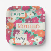 かわいいカラフルレトロフローラ/母の日 ペーパープレート (正面)